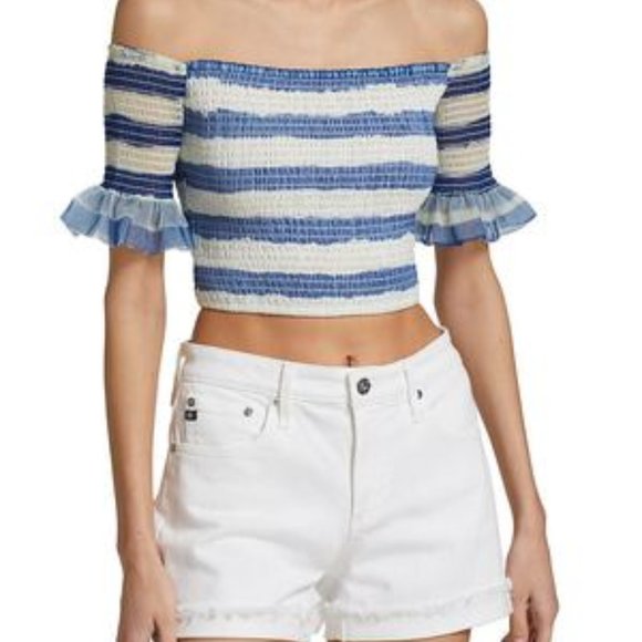 Staud Striped Off-The-Shoulder Crop Top - Picture 1 of 5